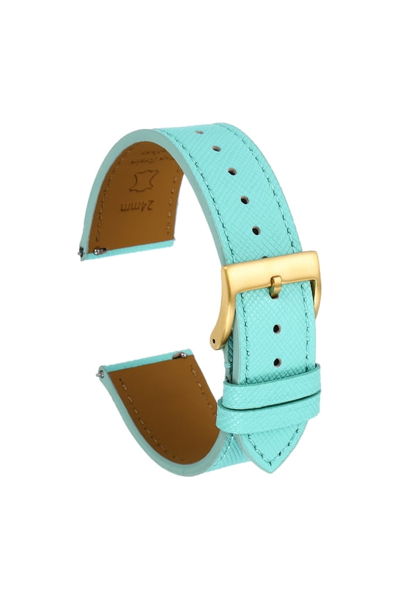 Genuine Leather Watch Band 23mm Quick Release Replacement Watch Strap with Stainless Steel Gold Buckle for Men Women, Green