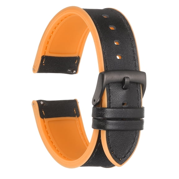Uxcell Genuine Leather Watch Bands 24mm Width Soft Quick Release Watch Bands with Silicone Waterproof Lining, Black Orange