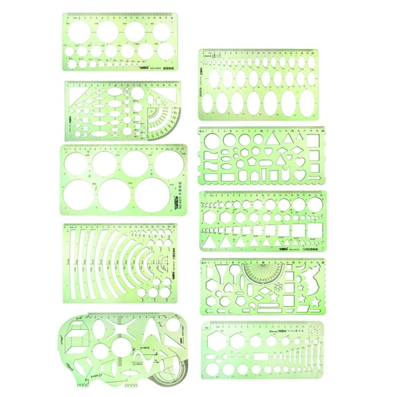 Uxcell Geometric Drawing Template Measuring Ruler Plastic for Drawing Engineering Drafting Green 10pcs