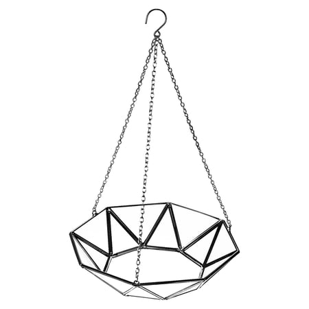 Uxcell Geometric Wall Hanging Terrarium Air Plant Planter, 7.3 Inch Plate Shape Glass Pot Decorations with Chain, Black