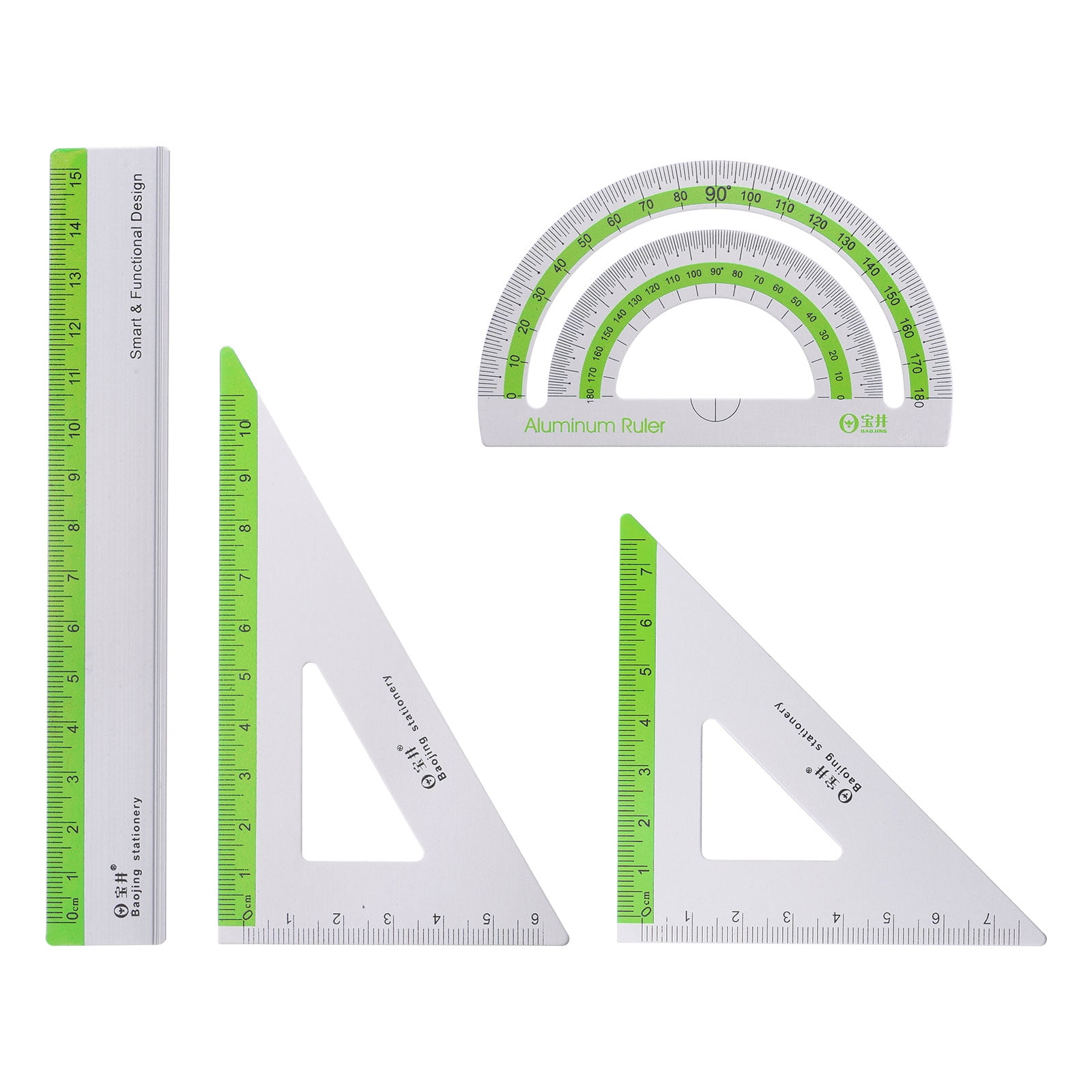8pcs Ruler Uxcell Geometry Set 15cm 8pcs Ink Printing Metal Ruler Set, Green ...