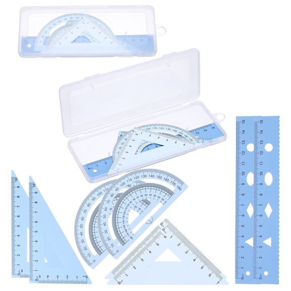 Uxcell Geometry Set, 2 Pack 6 Inch Aluminum Ruler & 4 Triangles, Metal Protractor Ruler Math Drafting Measuring Tool, Gradient Blue