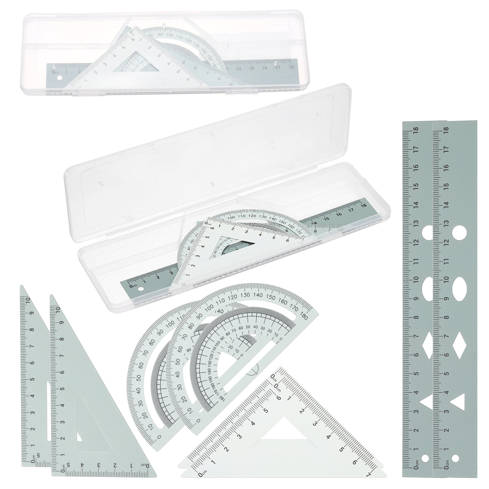 Triangle Math Ruler Uxcell Geometry Set, 2 Pack 7 Inch Aluminum Ruler & 4 Triangles, Metal ...