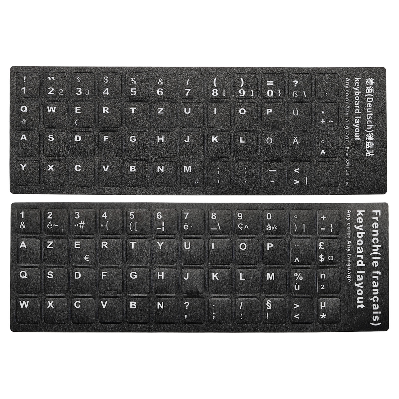 Uxcell German & French Keyboard Stickers Universal Keyboard Cover Frosted, Black Background