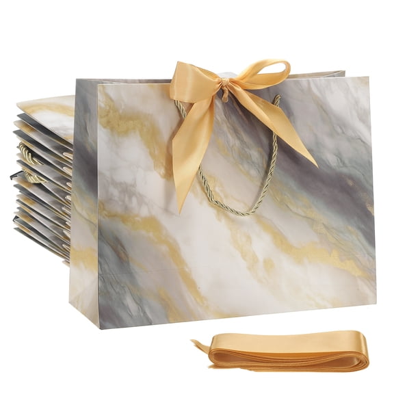 Uxcell Gift Bags with Bow Ribbon Medium Gift Wrap Bags with Handles for Wedding Birthday Bridesmaid Party Shopping Gold/Black Medium