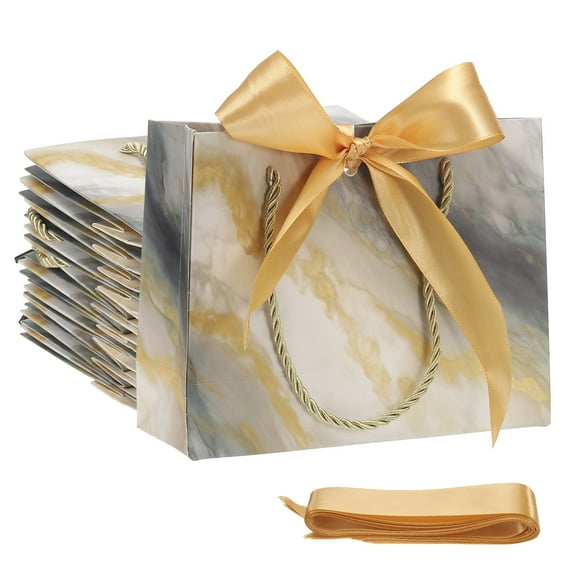Uxcell Gift Bags with Bow Ribbon Medium Gift Wrap Bags with Handles for Wedding Birthday Bridesmaid Party Shopping Gold/Black Mini