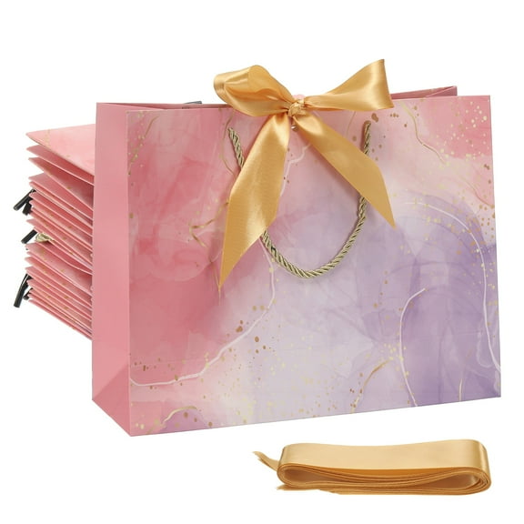 Uxcell Gift Bags with Bow Ribbon Medium Gift Wrap Bags with Handles for Wedding Birthday Bridesmaid Party Shopping Gold/Purple Small