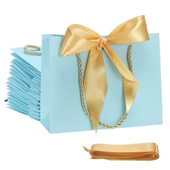 Uxcell Gift Bags with Bow Ribbon Medium Gift Wrap Bags with Handles for Wedding Birthday Bridesmaid Party Shopping Sky Blue Mini