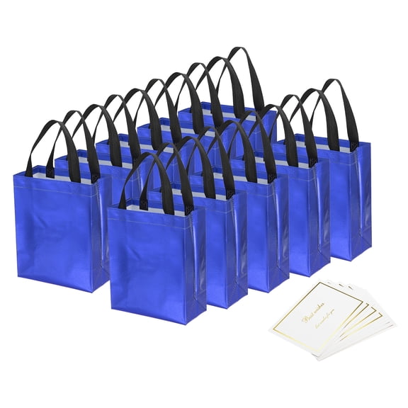 Uxcell Gift Bags with Cards, 12 Set 8" Reusable Non-Woven Gift Goodie Bags, Blue