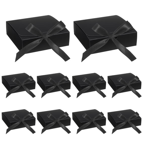 Uxcell Gift Boxes with Lids, (6.5 x 6.5 x 2 Inch, Black) (10 Pcs), Kraft Paper Bridesmaid Proposal Box with Black Wrap Ribbons for Christmas Birthday Wedding Graduation Party