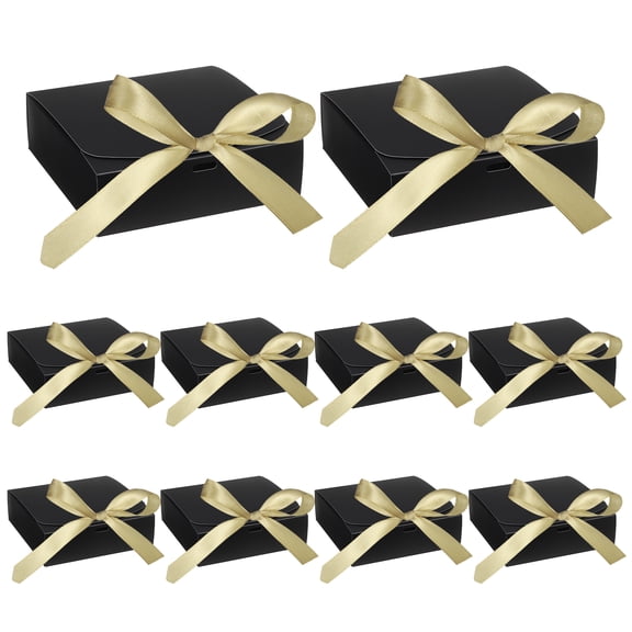 Uxcell Gift Boxes with Lids, (6.5 x 6.5 x 2 Inch, Black) (10 Pcs), Kraft Paper Bridesmaid Proposal Box with Gold Wrap Ribbons for Christmas Birthday Wedding Graduation Party