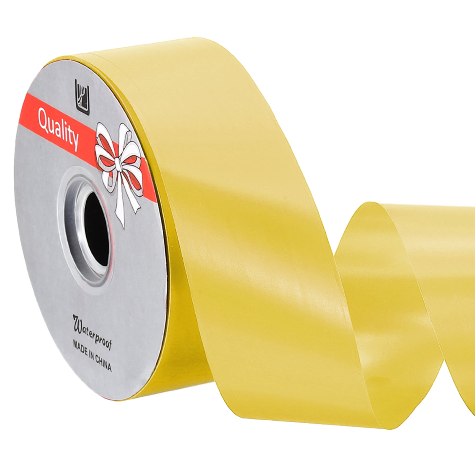 Uxcell Gift Ribbon, (100 yd x 2 Inch, Gold), Plastic Ribbon Roll Balloon String, Suit for - Birthday Parties/Gift Wrapping/Wedding Party/Decorations Flower/Bouquets Bow Making