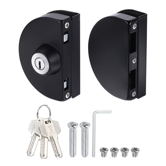 Uxcell Glass Door Lock, 304 Stainless Steel Frameless Glass Door Lock Double Swing Type for 10-12mm Thickness with 3 Keys for Hotel Office Shop, Black