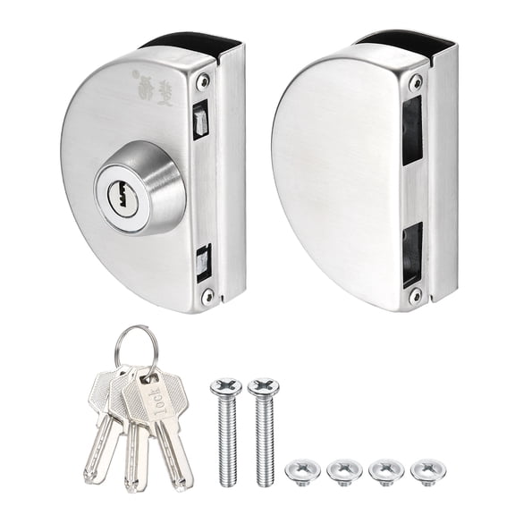 Uxcell Glass Door Lock, 304 Stainless Steel Frameless Glass Door Lock Double Swing Type for 10-12mm Thickness with 3 Keys for Hotel Office Shop, Silver