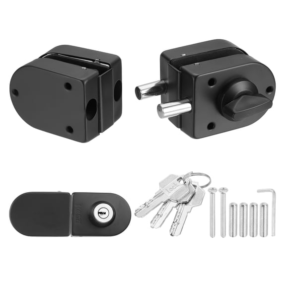 Uxcell Glass Door Lock, 304 Stainless Steel Frameless Glass Door Lock Double Swing Type for 10-12mm Thickness Internal lockable with 3 Keys for Hotel Bathroom Shop, Black
