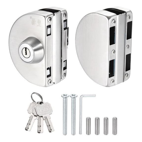 Uxcell Glass Door Lock, 304 Stainless Steel Frameless Glass Door Lock Double Swing Type for 10-12mm Thickness Internal lockable with 3 Keys for Hotel Office Shop, Silver