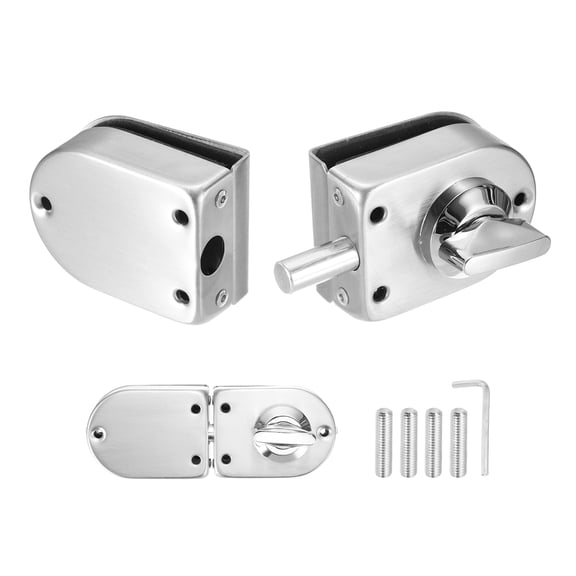 Uxcell Glass Door Lock, 304 Stainless Steel Frameless Glass Door Lock Double Swing Type for 10-12mm Thickness Internal locking for Hotel Bathroom Shop, Silver