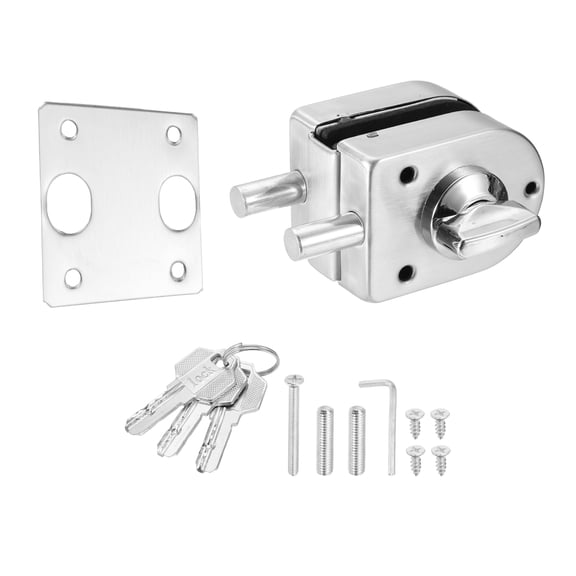Uxcell Glass Door Lock, 304 Stainless Steel Frameless Glass Door Lock Single Swing Type for 10-12mm Thickness Internal lockable with 3 Keys for Hotel Bathroom Shop, Silver