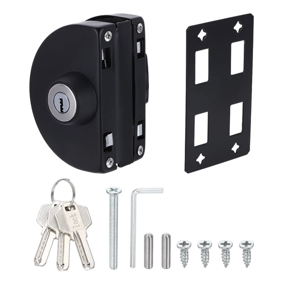 Uxcell Glass Door Lock, 304 Stainless Steel Frameless Glass Door Lock Single Swing Type for 10-12mm Thickness Internal lockable with 3 Keys for Hotel Office Shop, Black