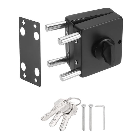 Uxcell Glass Door Lock, 304 Stainless Steel Frameless Glass Door square Lock Single Swing Type for 10-12mm Thickness Internal lockable with 3 Keys for Hotel Bathroom Shop, Black