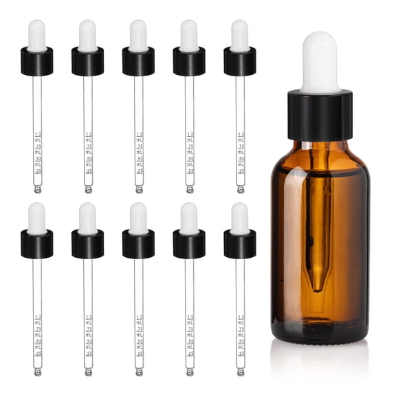 Uxcell Glass Eye Dropper, 10 Pcs Droppers Liquids Closure Top with Measurement 100ml(3.4oz) Glass Small Bottles for Liquids Essential Oils Dispenser Perfume Storage Lab, White/Black Top