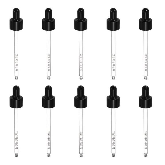 Uxcell Glass Eye Dropper, 10 Pcs Droppers Liquids Closure Top with Measurement mark for 100ml(3.4oz) Glass Bottles Liquids Essential Oils Dispenser Perfume Storage Lab, Black/Black Top