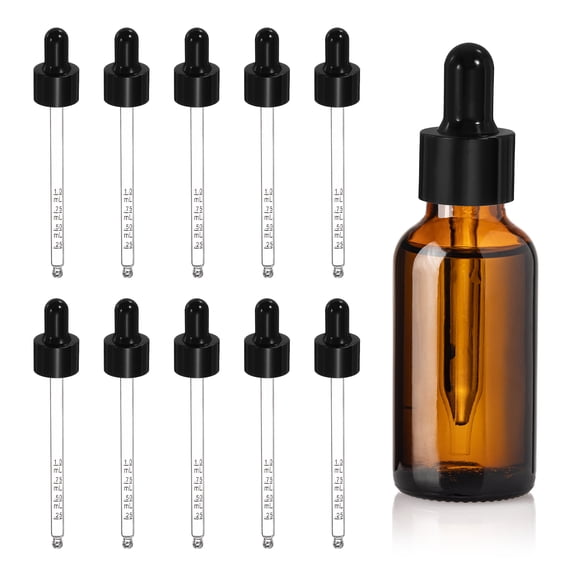 Uxcell Glass Eye Dropper, 10 Pcs Droppers Liquids Closure Top with Measurement 100ml(3.4oz) Glass Small Bottles for Liquids Essential Oils Dispenser Perfume Storage Lab, Black/Black Top