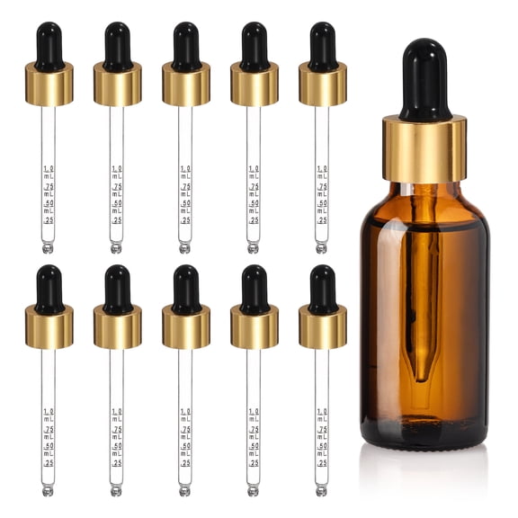 Uxcell Glass Eye Dropper, 10 Pcs Droppers Liquids Closure Top with Measurement 50ml(1.7oz) Glass Small Bottles for Liquids Essential Oils Dispenser Perfume Storage Lab, Black/Gold Top