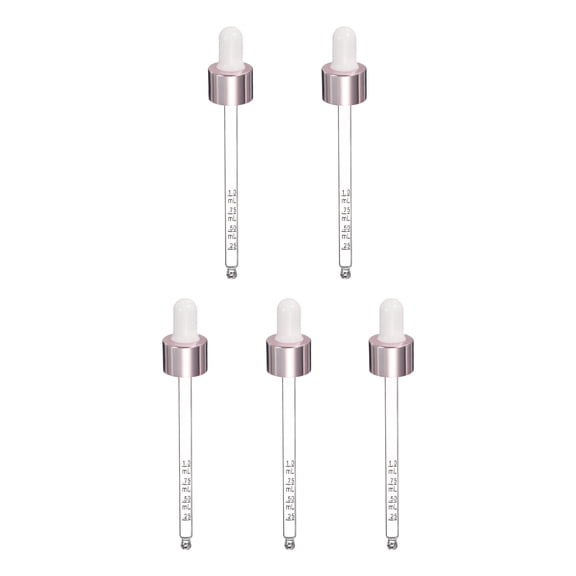 Uxcell Glass Eye Dropper, 5 Pcs Droppers Liquids Closure Top with Measurement mark for 100ml(3.4oz) Glass Bottles Liquids Essential Oils Dispenser Perfume Storage Lab, White/Pink Top