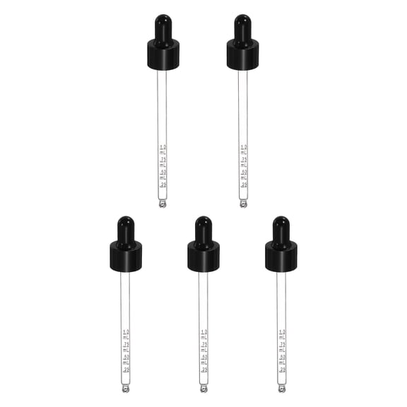 Uxcell Glass Eye Dropper, 5 Pcs Droppers Liquids Closure Top with Measurement mark for 100ml(3.4oz) Glass Bottles Liquids Essential Oils Dispenser Perfume Storage Lab, Black/Black Top
