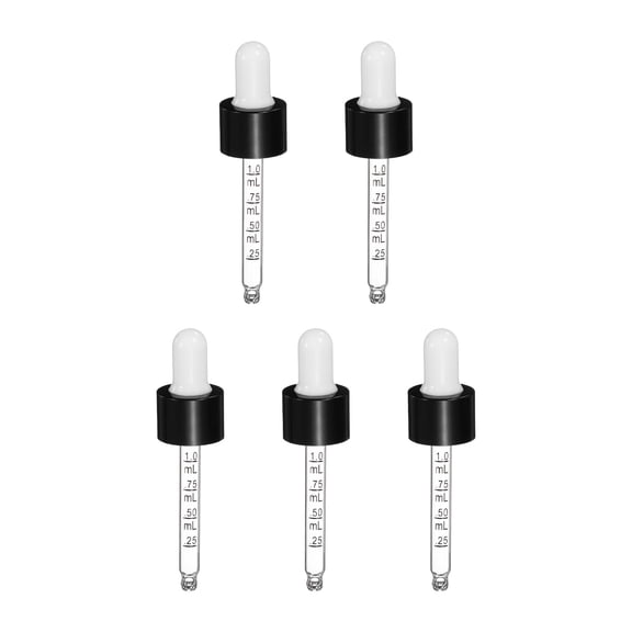 Uxcell Glass Eye Dropper, 5 Pcs Droppers Liquids Closure Top with Measurement mark for 15ml(1/2oz) Glass Bottles Liquids Essential Oils Dispenser Perfume Storage Lab, White/Black Top