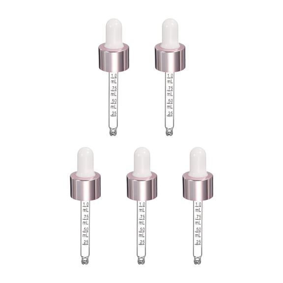 Uxcell Glass Eye Dropper, 5 Pcs Droppers Liquids Closure Top with Measurement mark for 15ml(1/2oz) Glass Bottles Liquids Essential Oils Dispenser Perfume Storage Lab, White/Pink Top