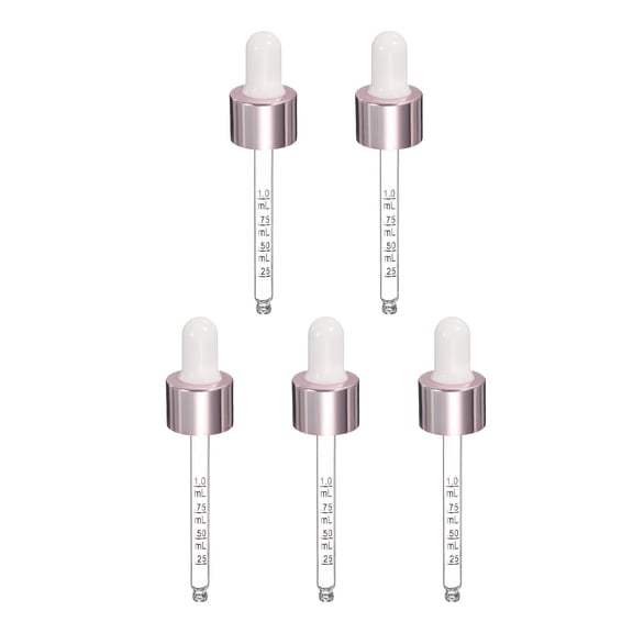 Uxcell Glass Eye Dropper, 5 Pcs Droppers Liquids Closure Top with Measurement mark for 30ml(1oz) Glass Bottles Liquids Essential Oils Dispenser Perfume Storage Lab, White/Pink Top