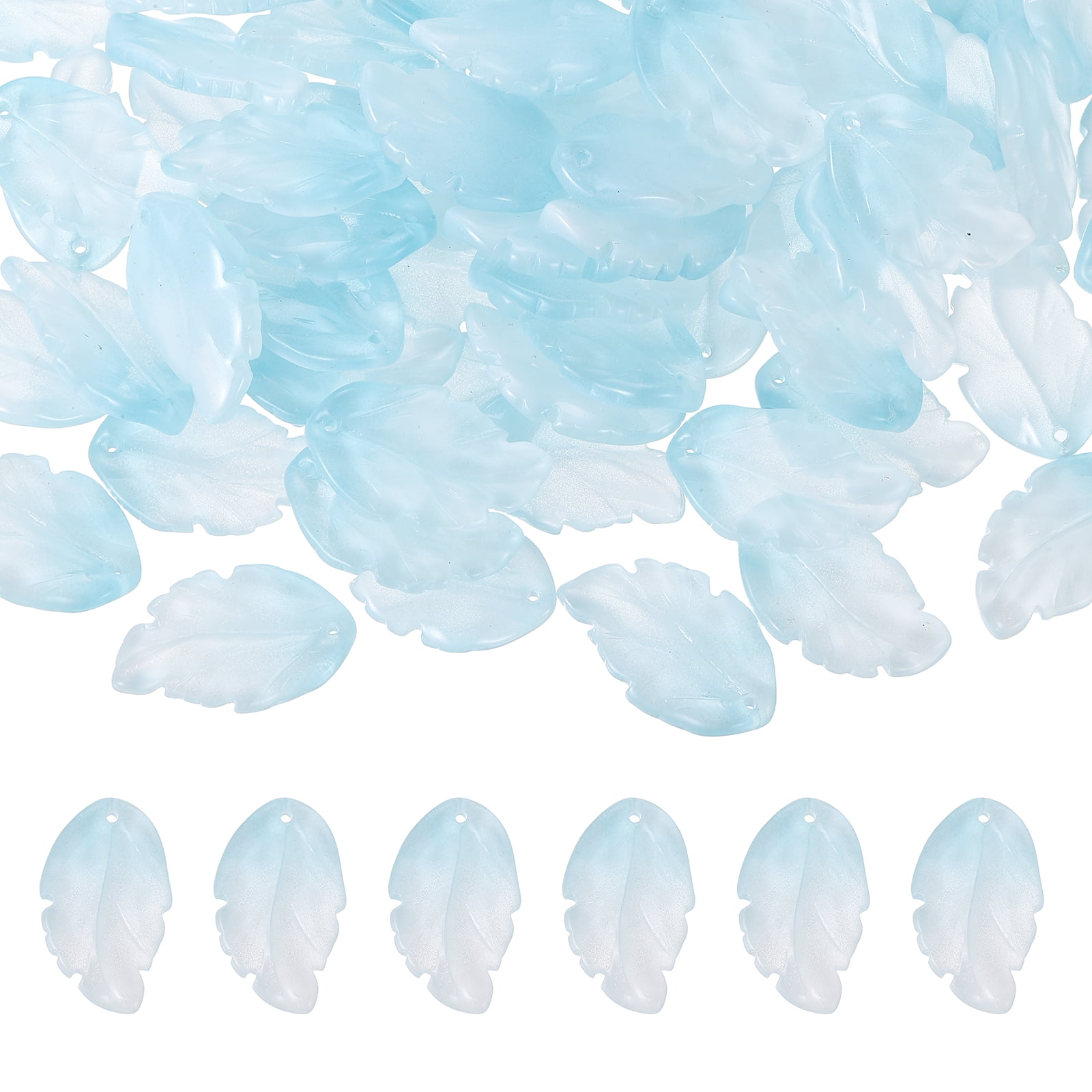 Uxcell Glass Leaf Beads, 100Pcs Cute Crystal Leaf Charms, Translucent Czech Spacer Beads for DIY Jewelry Making Bracelets Necklace Wind Chimes Suncatchers, Gradient Sky Blue