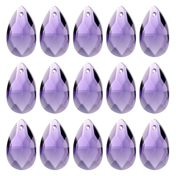 Uxcell Glass Pendants Teardrop Beads, Chandelier Prisms Parts Crystal Hanging Beads DIY Lamp 22x13 mm & 15 Pack & Glass & Purple-Fitting For(Window/ Light Lamp/Jewelry Making/Decoration)
