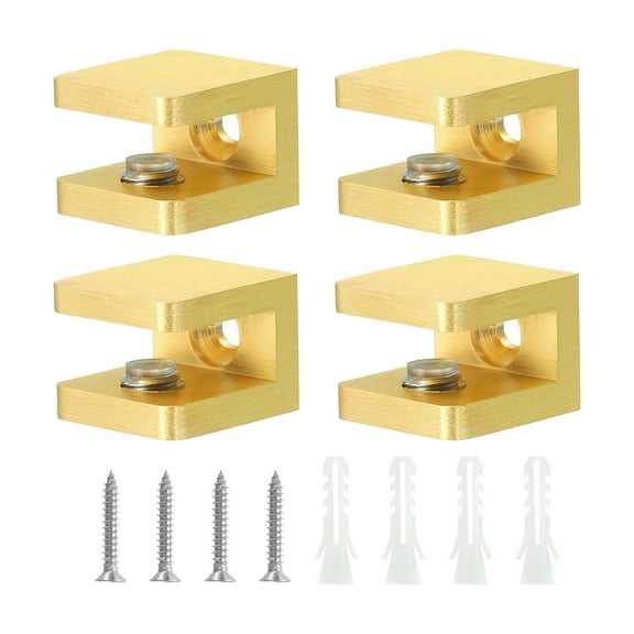 Uxcell Glass Shelf Clamp, 4pack Brass Gold Glass Clip Holder Support Bracket Fixed Panel U-Clamp for 5-8 mm Thick