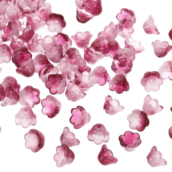 Uxcell Glass Trumpet Flower Beads, 100Pcs Gradient Flower Bead Charm, Rose Red