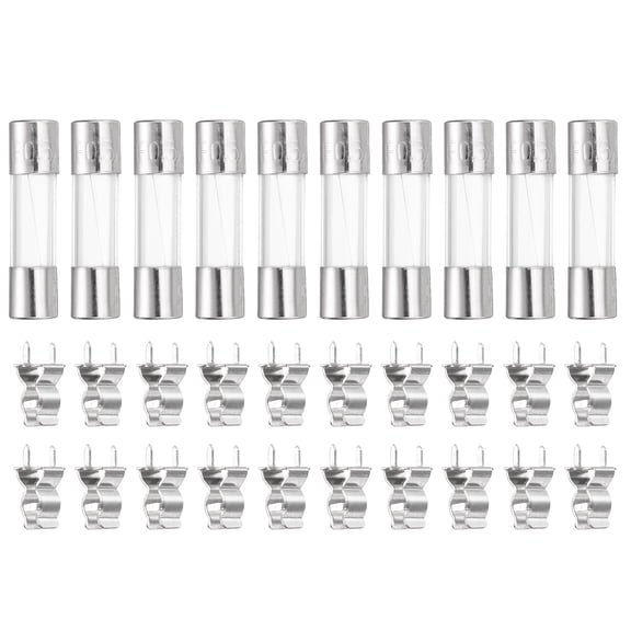 Uxcell Glass Tube Fuses, 5x20mm 0.5A 250V Quick Fast Blow Glass Cartridge Tube Fuse with 20pcs Safety Clip for Replacing or Repairing Many Home Electronics(Pack of 10)