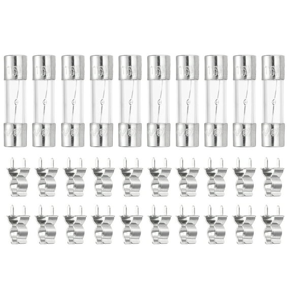 Uxcell Glass Tube Fuses, 5x20mm 5A 250V Slow Fast Blow Glass Cartridge Tube Fuse with 20pcs Safety Clip for Replacing or Repairing Many Home Electronics(Pack of 10)