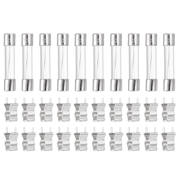 Uxcell Glass Tube Fuses, 6x30mm 5A 250V Slow Fast Blow Glass Cartridge Tube Fuse with 20pcs Safety Clip for Replacing or Repairing Many Home Electronics(Pack of 10)