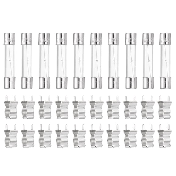 Uxcell Glass Tube Fuses, 6x30mm 7A 250V Slow Fast Blow Glass Cartridge Tube Fuse with 20pcs Safety Clip for Replacing or Repairing Many Home Electronics(Pack of 10)