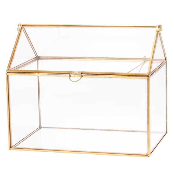 Uxcell Glass Wedding Card Box with Lock, 9" Clear Card Box for Reception Gold