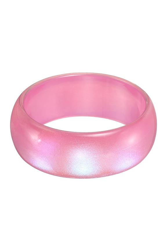 Glitter Acrylic Resin Bangle Bracelet for Women, Candy Color Chunky Round Wide Wristband Cuff Pearlescent Trendy Colorful Statement Bangle Jewelry, Purple Rose Red