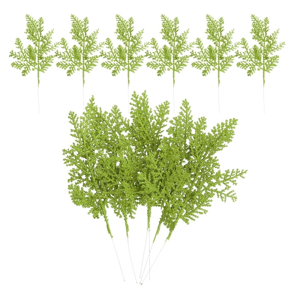 Uxcell Glitter Artificial Pine Needles, Christmas Glitter Pine Stems Branches Fake Floral Twig Leaves Faux Cedar Picks Light Green 24 Pcs