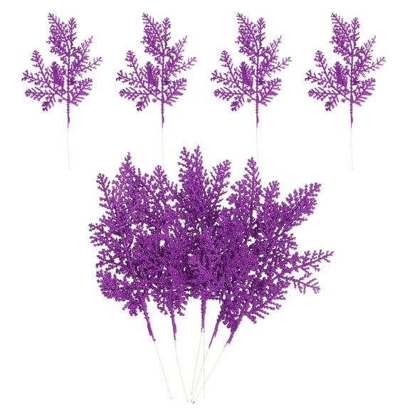 Uxcell Glitter Artificial Pine Needles, Christmas Glitter Pine Stems Branches Fake Floral Twig Leaves Faux Cedar Picks Purple 10 Pcs
