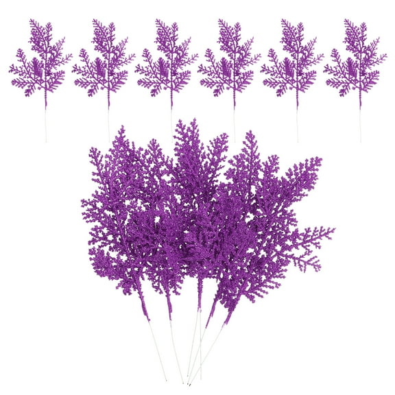 Uxcell Glitter Artificial Pine Needles, Christmas Glitter Pine Stems Branches Fake Floral Twig Leaves Faux Cedar Picks Purple 24 Pcs