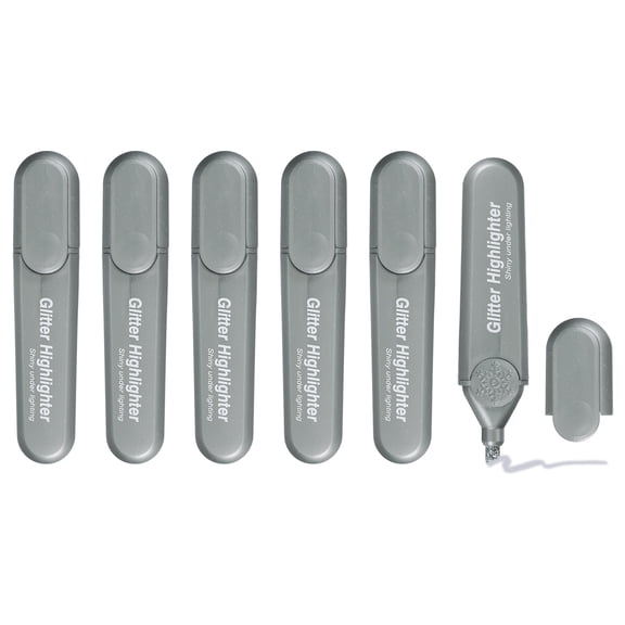 Uxcell Glitter Highlighter, 6 Pack Bling Water Based Broad Tip Writing Marker Pens Cute Pastel Colored Highlighter Studying Supplies for Office Home Daily Use, Gray