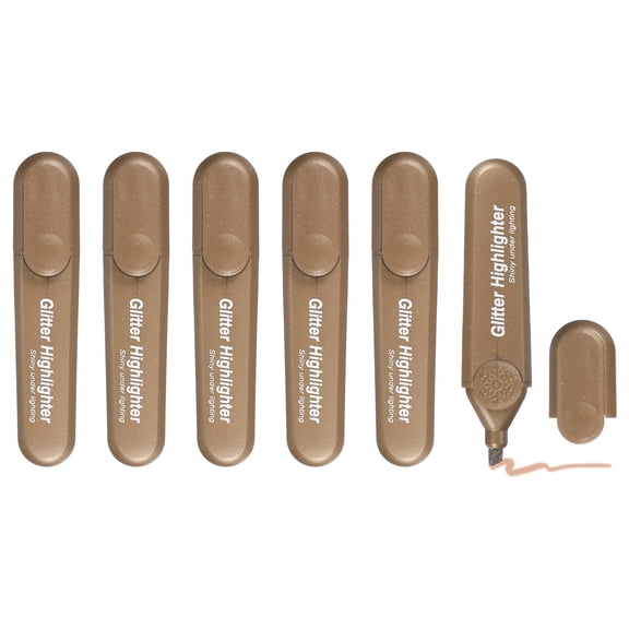 Uxcell Glitter Highlighter, 6 Pack Bling Water Based Broad Tip Writing Marker Pens Cute Pastel Colored Highlighter Studying Supplies for Office Home Daily Use, Brown