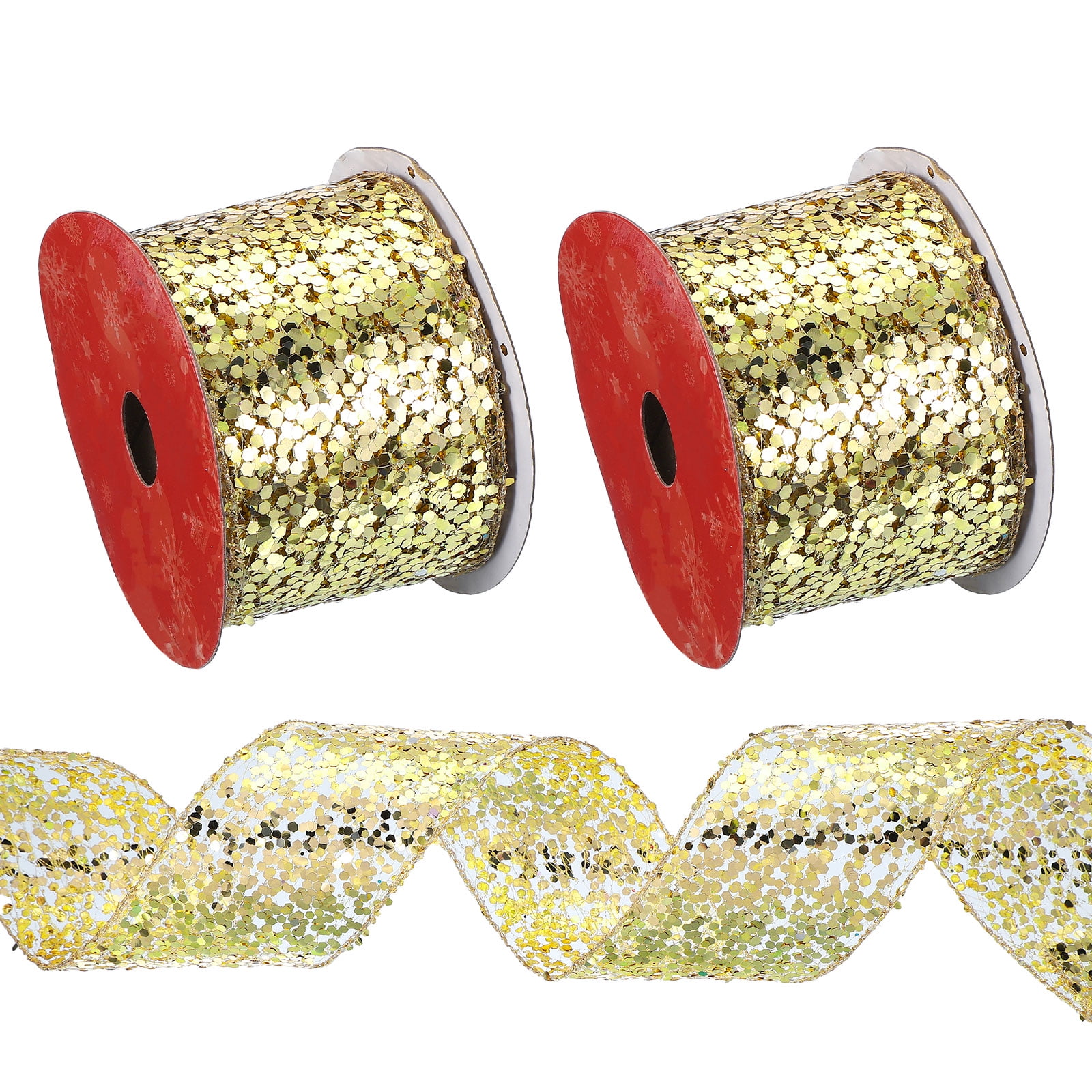 Uxcell Glitter Mesh Wired Ribbon for Bows Making Wedding Decor Gifts Crafts Gold