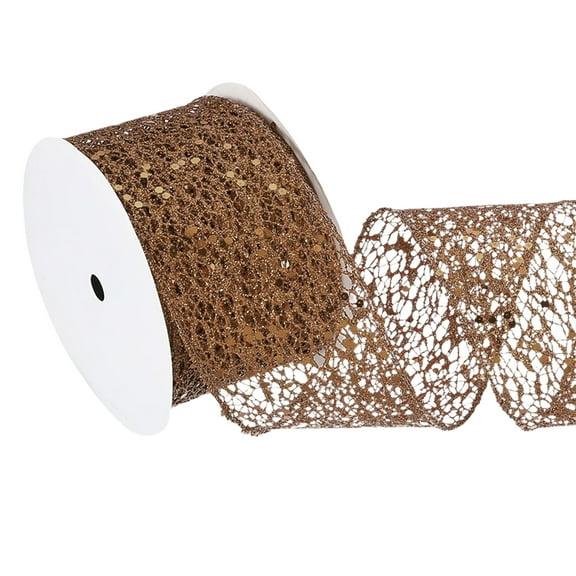 Uxcell Glitter Mesh Wired Ribbon for Christmas Tree and Gift Wrapping, Brown